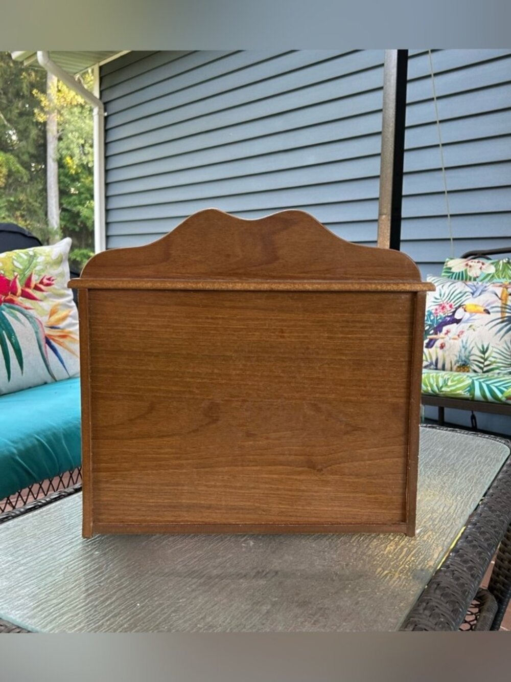 Vintage Farmhouse Apple Basket Faux Wood Drop Front Cottage Bread Box - Picture 6 of 6